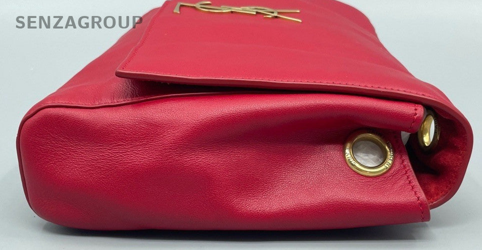 Saint Laurent Kate MM Suede Chain Shoulder Bag Crossbody Red Gold Women Classic