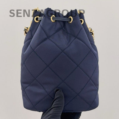 Prada Duet Re-Nylon Mini Bucket Bag Blue Gold Chain Shoulder Bag