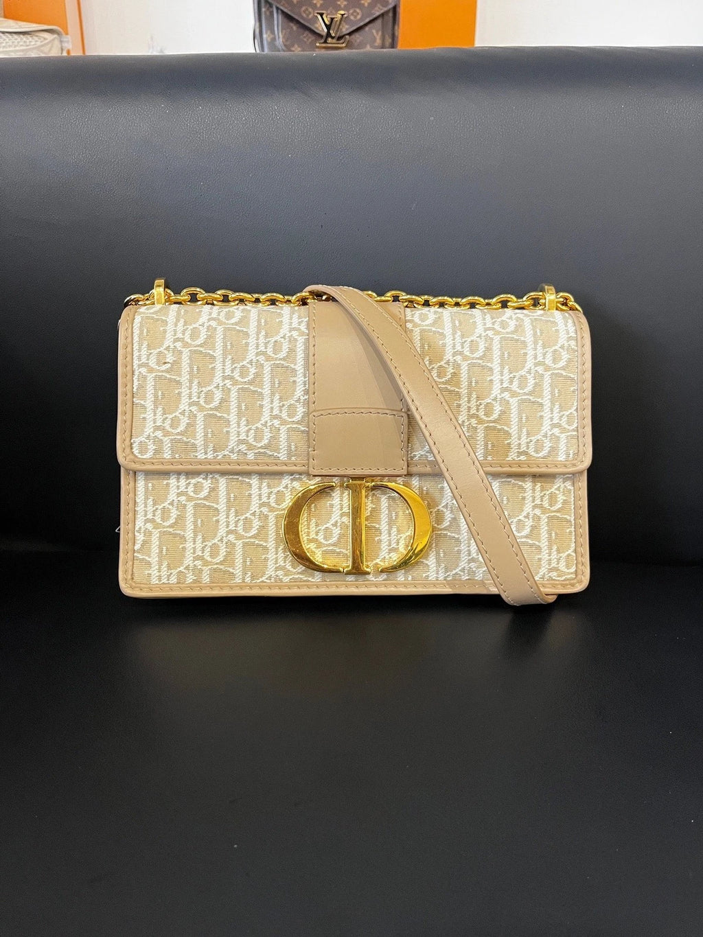 Christian Dior 30 Montaigne Medium Crossbody Shoulder Bag Beige Oblique Canvas