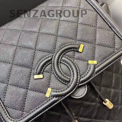 Chanel Vanity Case Black Gold Small Backpack Quilted Women's Fashion