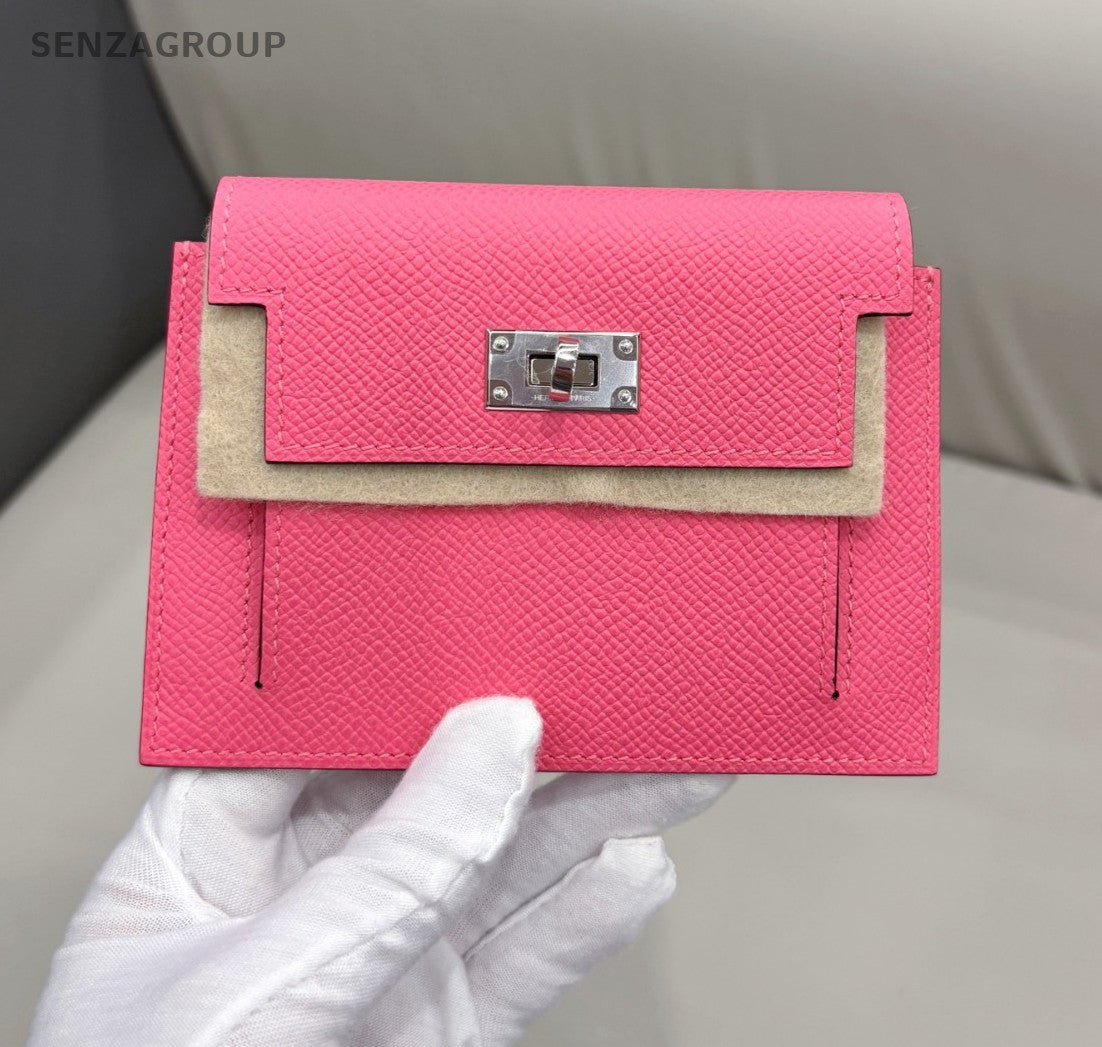 Hermes 8W Kelly Pocket Epsom Leather Pink Silver Women