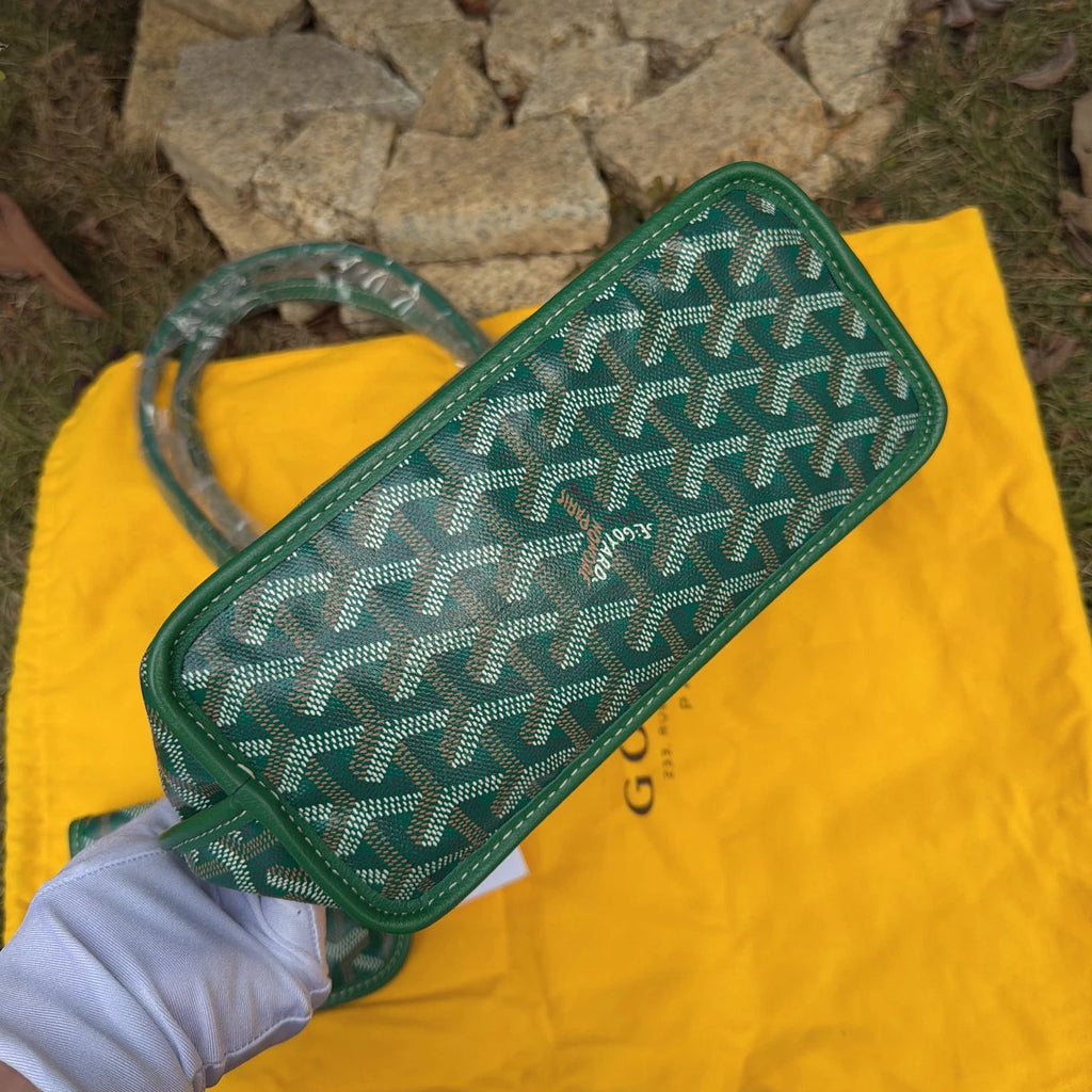 Goyard Tote Mini Top Handle Shoulder Bag Green Silver Used Women Classic