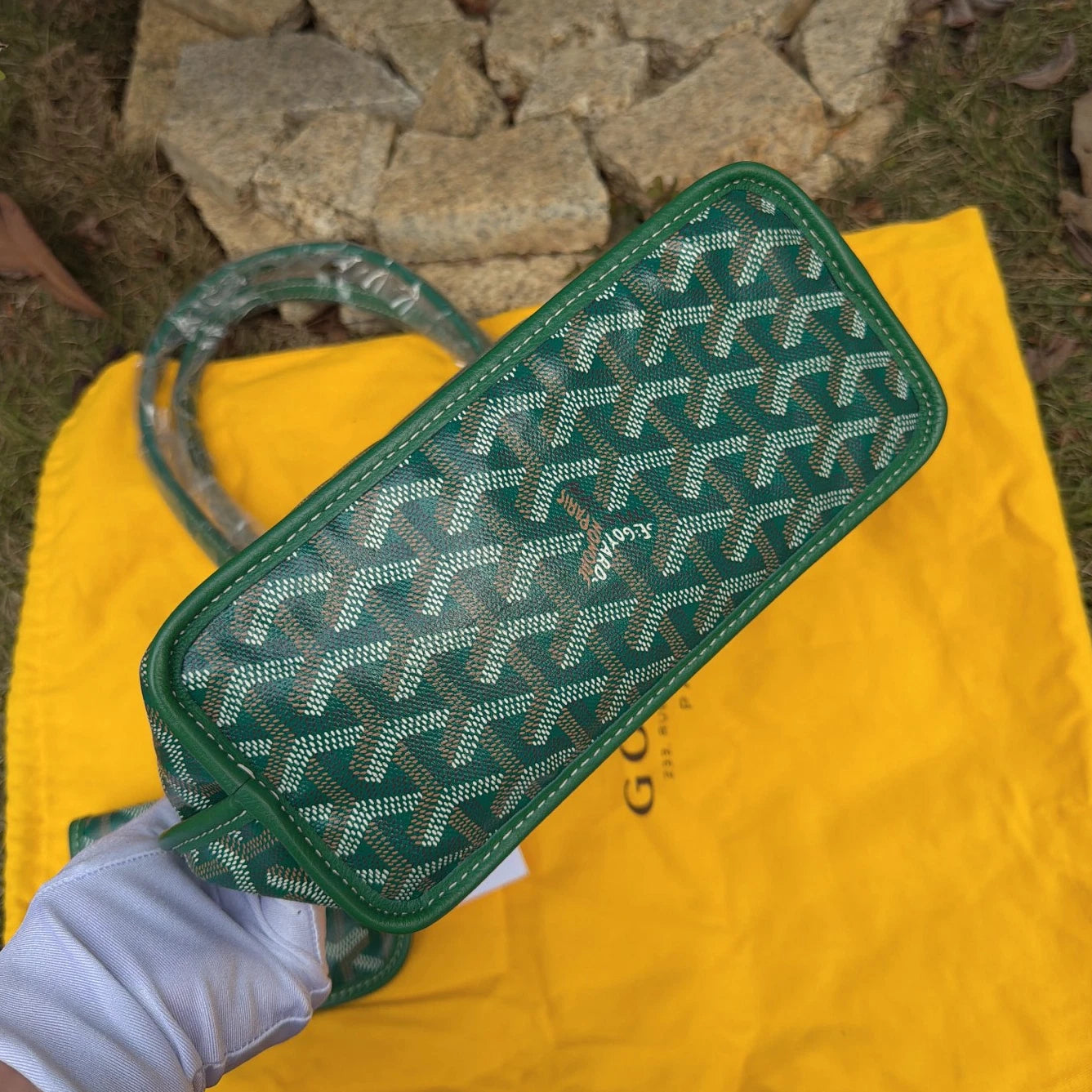 Goyard Tote Mini Top Handle Shoulder Bag Green Silver Used Women Classic