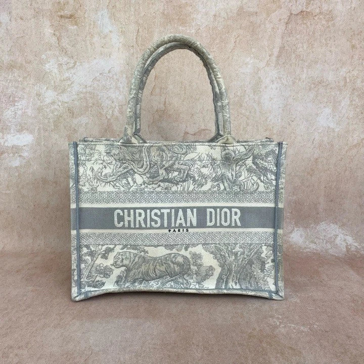 Dior Zoo Monogram Embroidered Medium Tote Handbag For Women