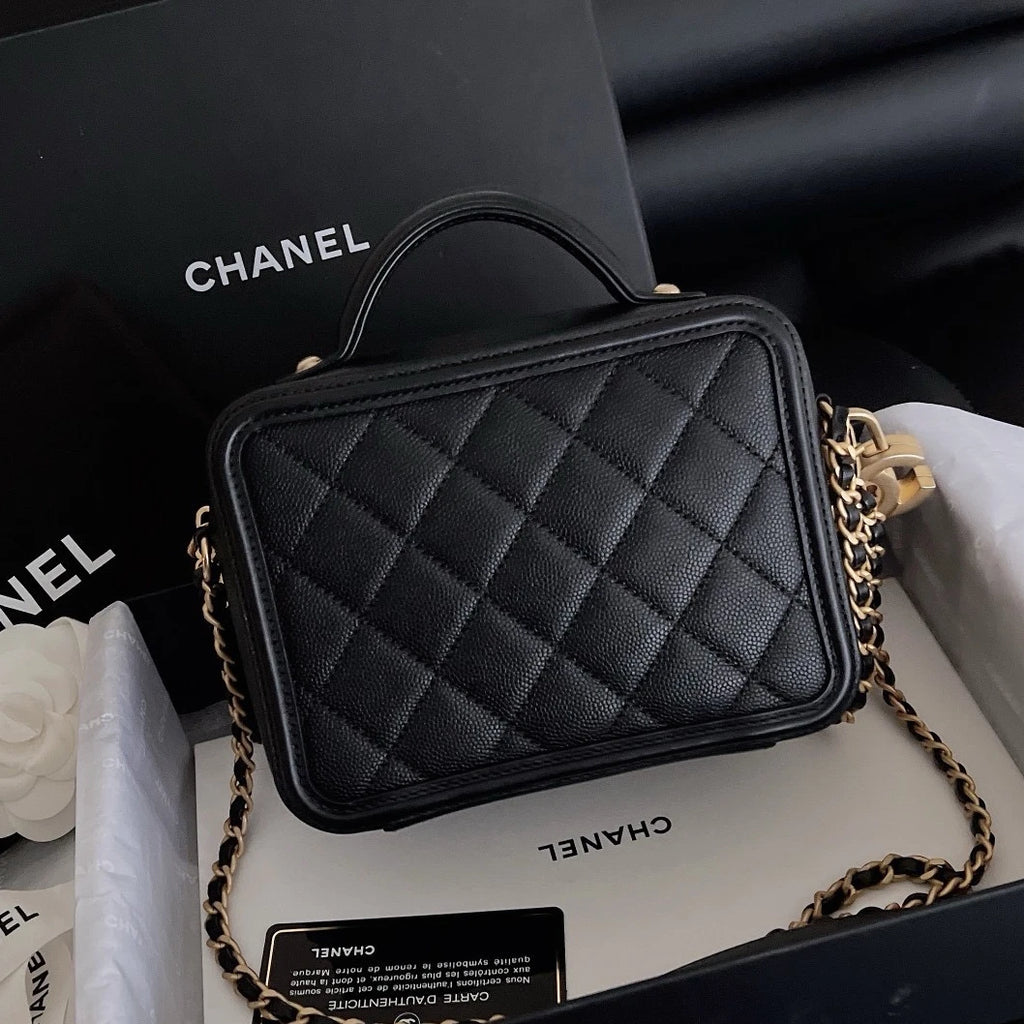 Chanel Camera Case PM Calfskin Chain Crossbody Black Gold Diamond Women Classic