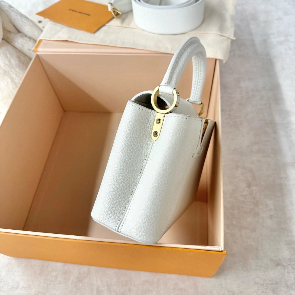 New Louis Vuitton Calfskin Capucines Mini Bag For Women White Gold