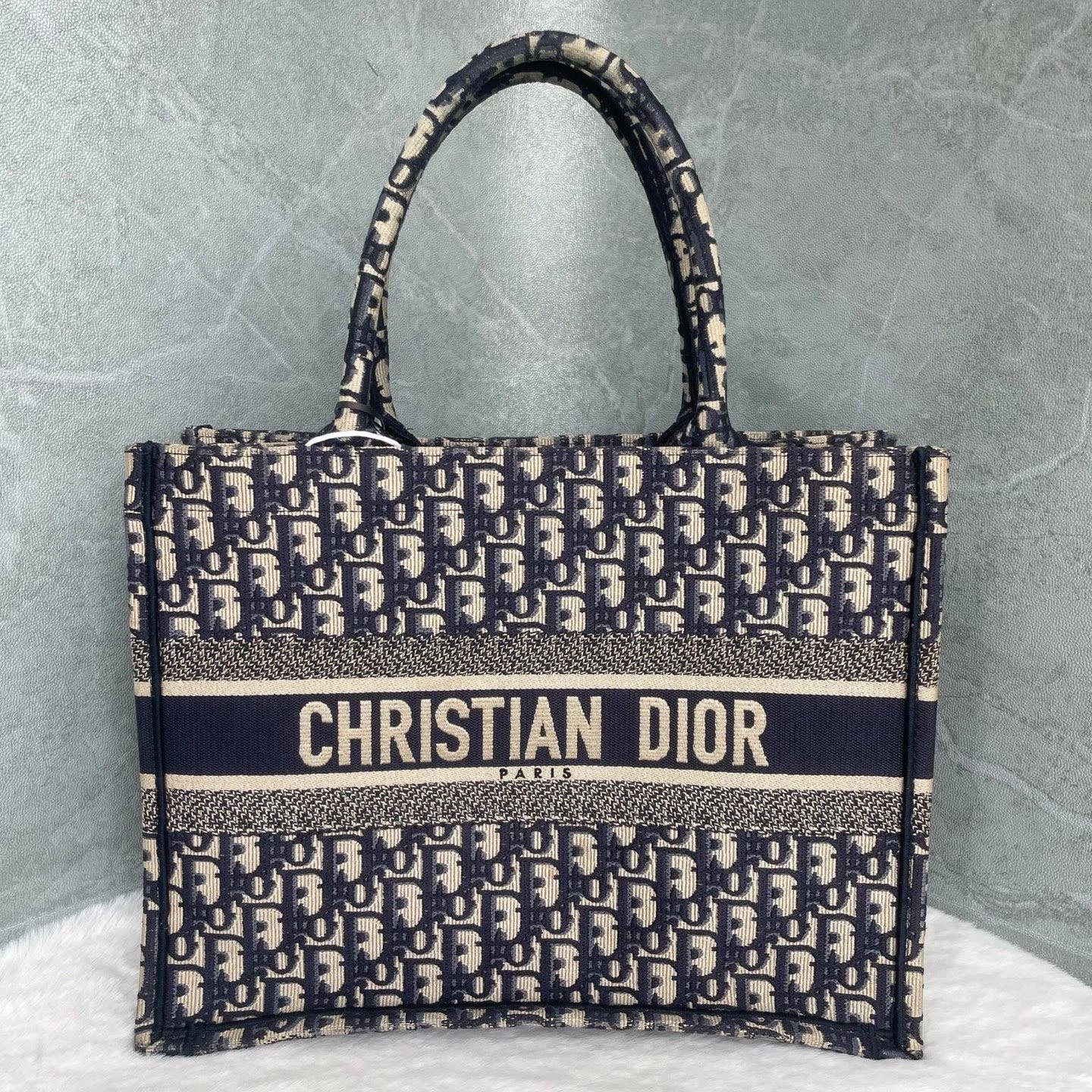 Dior Book Tote Canvas Blue Top Handle Tote Bag Excellent