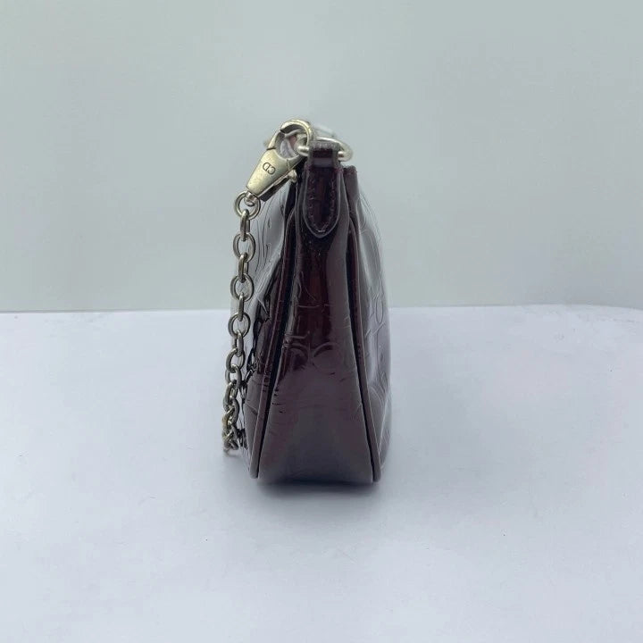Dior Women's Red Patent Leather Monogram Chain Shoulder Clutch Bag