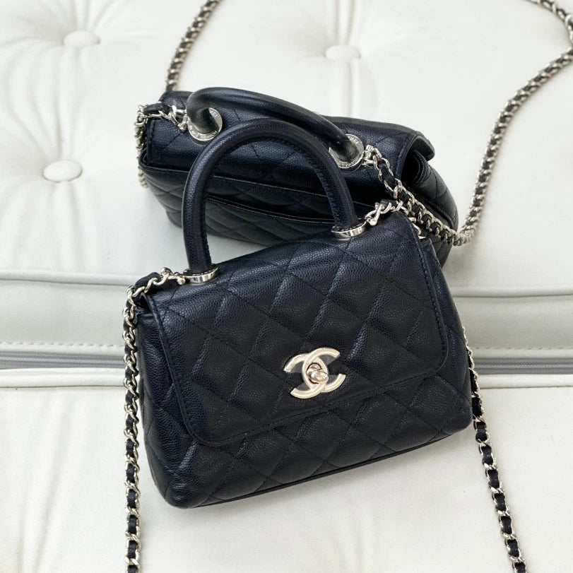 Chanel Coco Handle Mini Calfskin Chain Top Handle Crossbody Black Women S