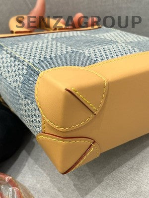 Louis Vuitton Denim Checkerboard Backpack Blue Gold Buckle Classic Fashion Women