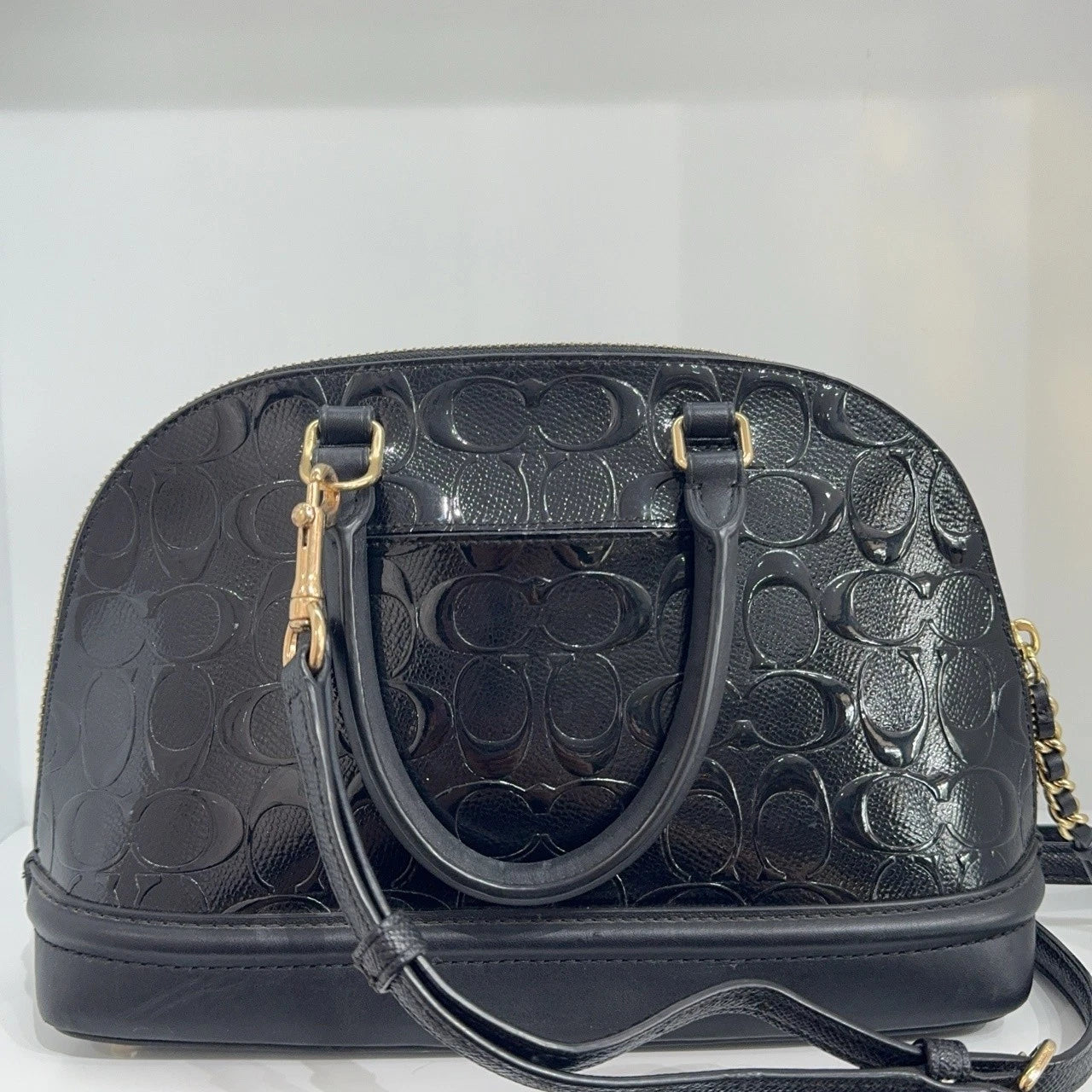 Coach Black Leather Embossed Monogram Crossbody Shoulder Handbag For Women
