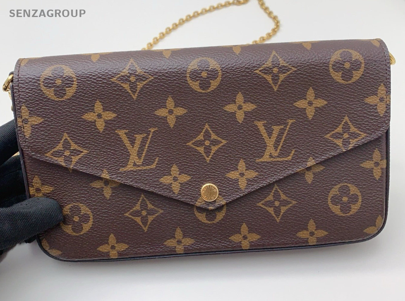 Louis Vuitton Monogram Chain Shoulder Bag Clutch Brown Gold Women Classic