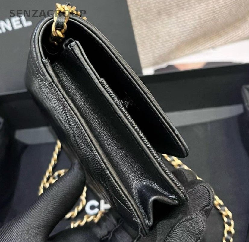 Chanel Vanity WOC Chain Shoulder Bag Crossbody Black Gold Diamond Women Classic