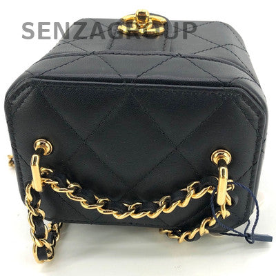 Chanel Quilted Black Gold Vanity Case Chain Shoulder Crossbody Bag
