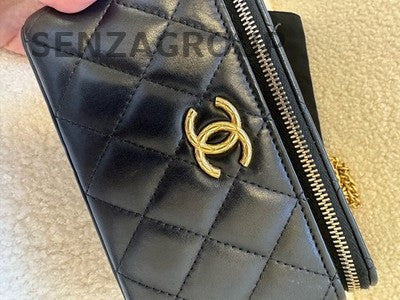 Chanel Black Gold Long Box Small Quilted Chain Shoulder Crossbody Bag