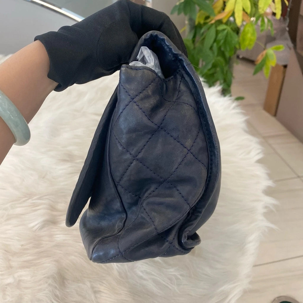 Chanel Quilted Chain Shoulder Bag Blue Silver Classic Women's