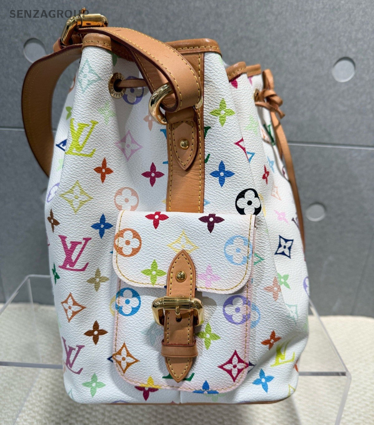 Louis Vuitton Monogram Bucket White Multicolor Shoulder Bag Women Classic