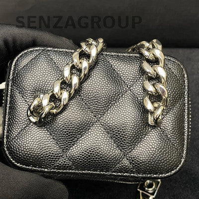 Chanel 22S Black Mini Square Flap Bag Silver Hardware Letter Chain Strap
