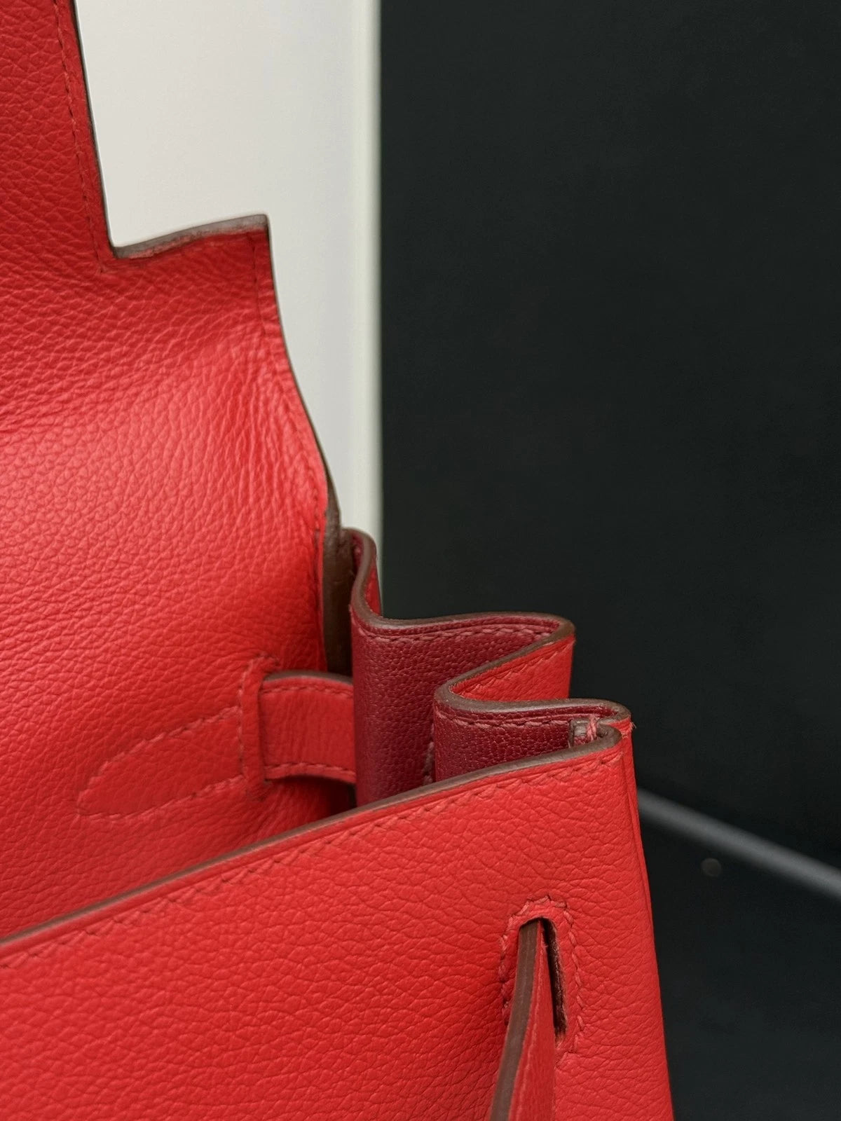 Hermes Kelly28 Evercolor Top Handle Bag Crossbody Red Silver Classic Women