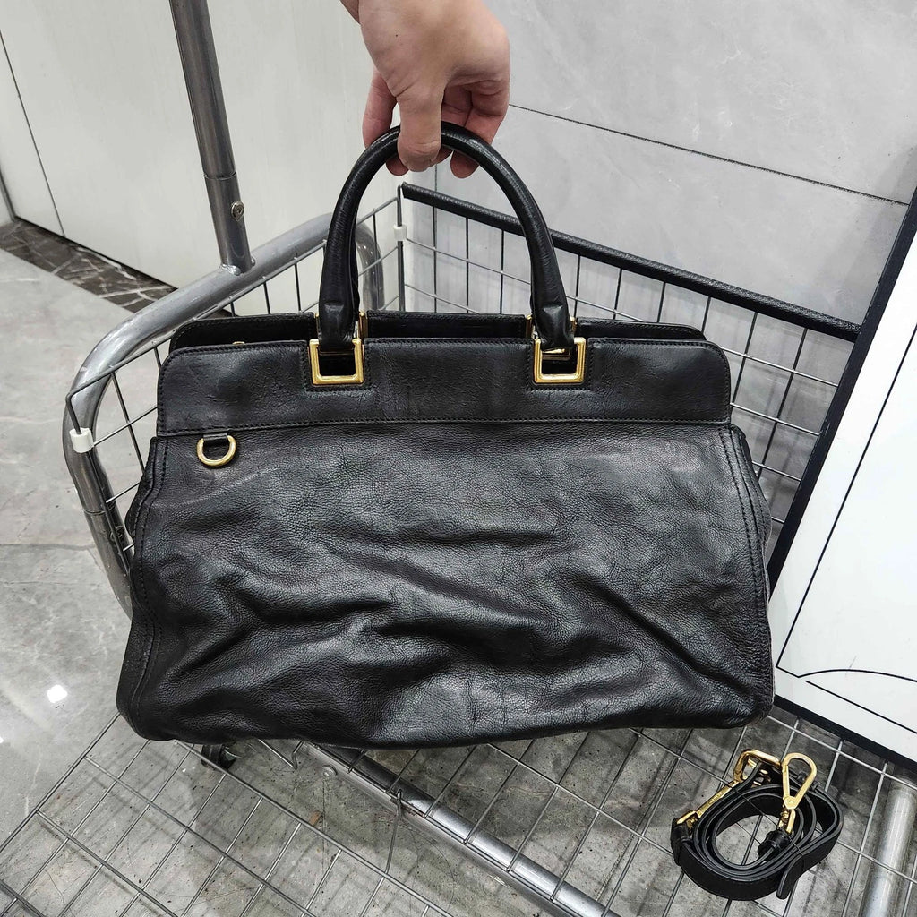 PRADA Black Gold Tote Handbag Shoulder Crossbody For Women