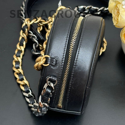 Chanel Black Gold Small Round Quilted Chain Crossbody Bag Classic Fashion