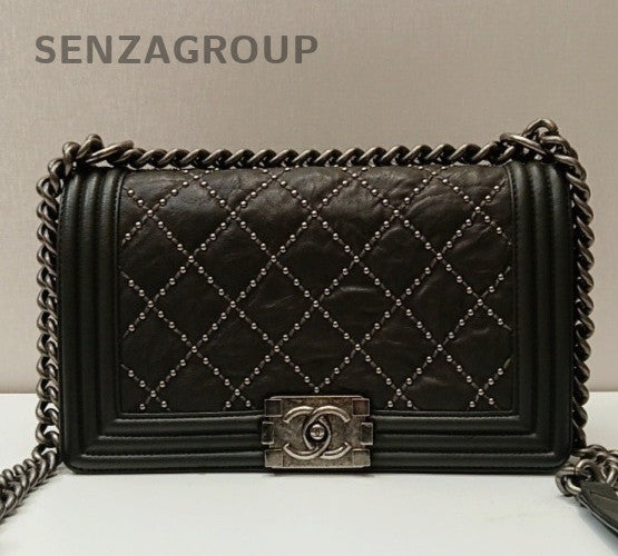 Chanel Leboy PM Chain Shoulder Bag Crossbody Gray Silver Women Diamond Classic
