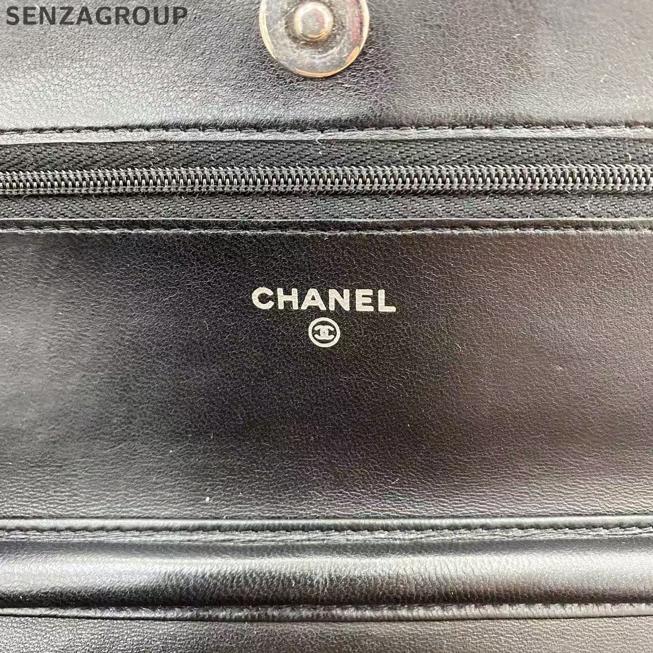 Chanel Black Lambskin WOC Quilted Chain Shoulder Bag Silver Hardware