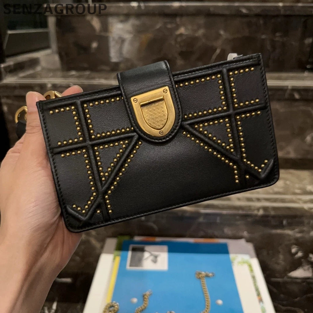 Dior Diorama Mini Black Gold Rivet Shield Crossbody Handbag For Women