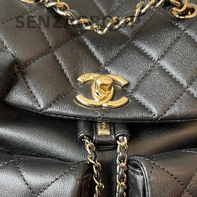 Chanel Duma Small Black Gold Calfskin Quilted Backpack - Classic Women's