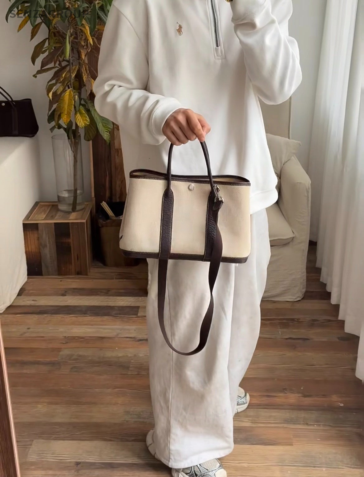 Hermes Garden Party 30 Tote Canvas 2way Shoulder Handbag