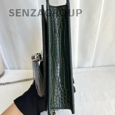 Saint Laurent Green Small WOC Fringe Leather Chain Crossbody Bag