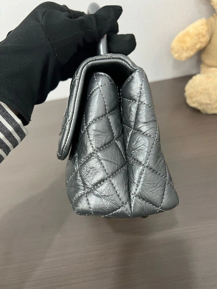 Authentic CHANEL Silver Gray Coco Handle Small Handbag For Women