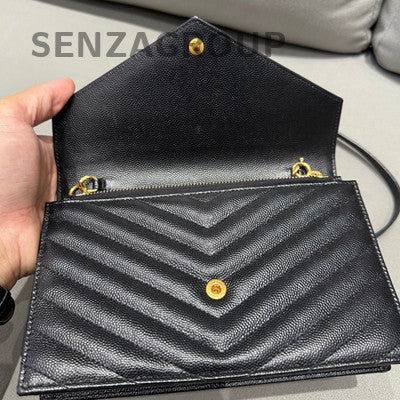 Saint Laurent Envelope Chain Shoulder Bag Black Gold Women's Classic Fashion