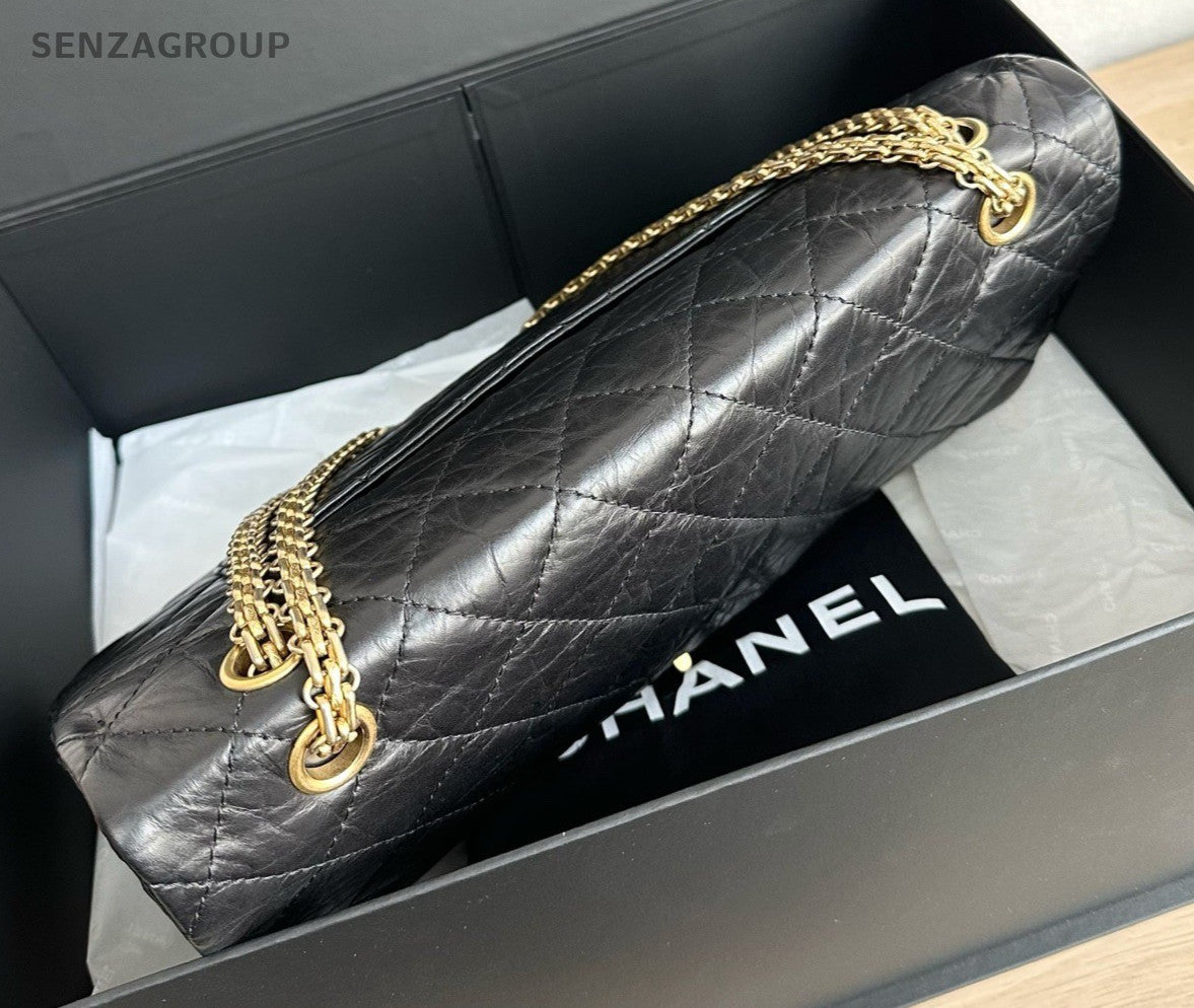 Chanel Calfskin GM Chain Shoulder Bag Black Gold Women Classic Diamond