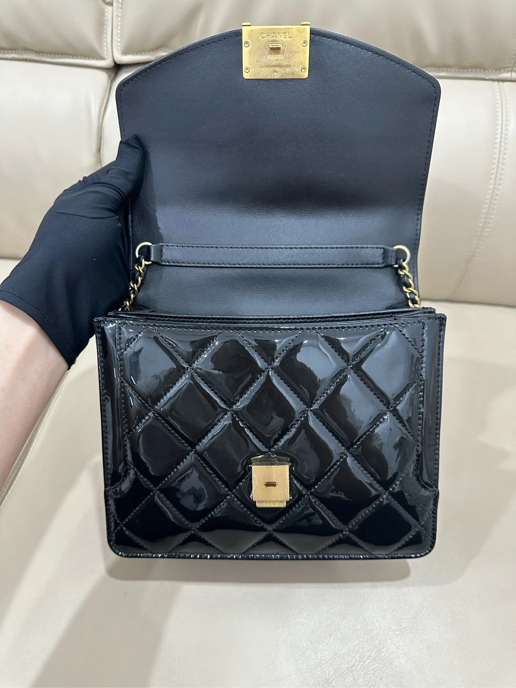 CHANEL Black Patent Leather Crossbody Bag For Women