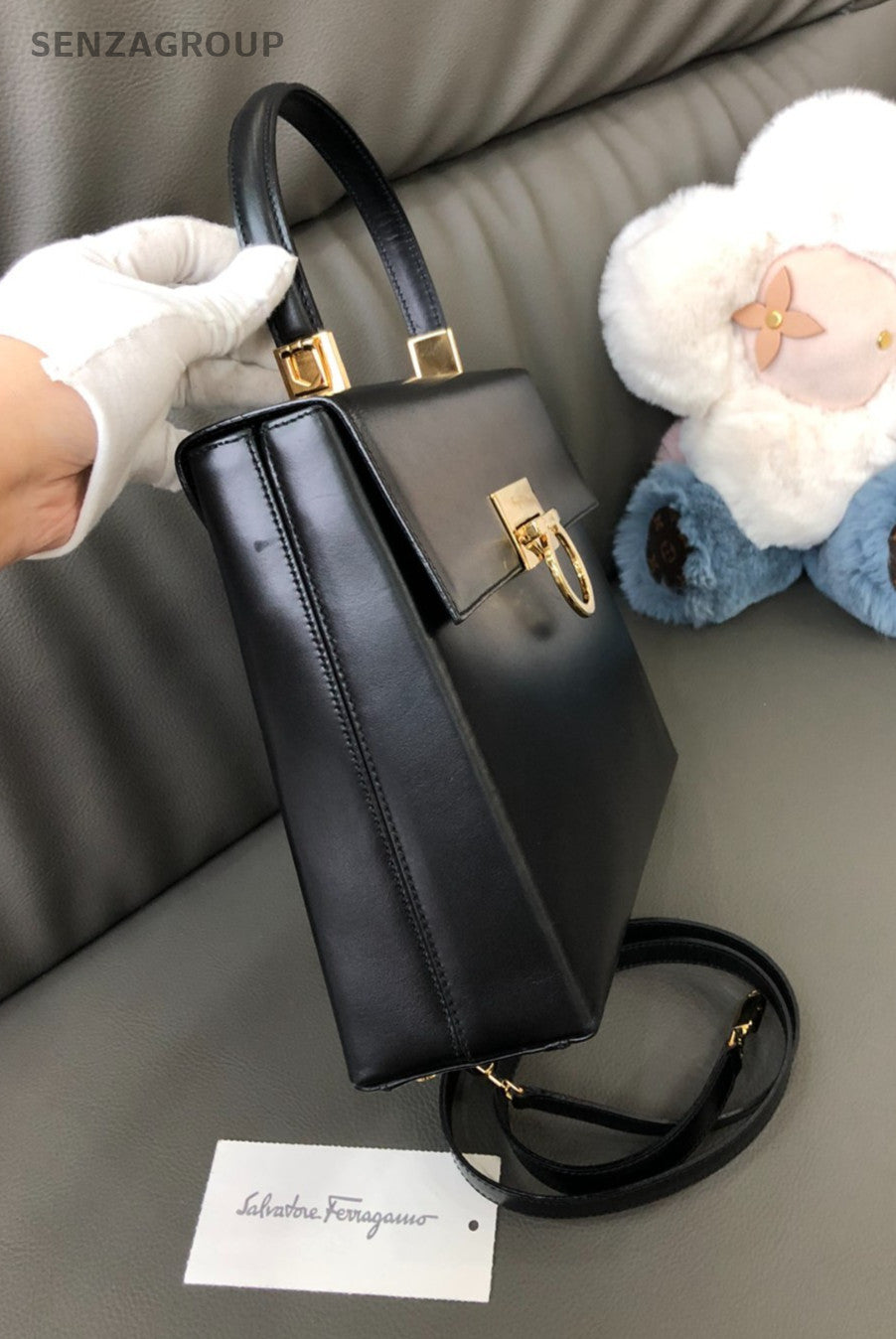 Salvatore Ferragamo Top Handle 2way Shoulder Handbag Black Gold Women