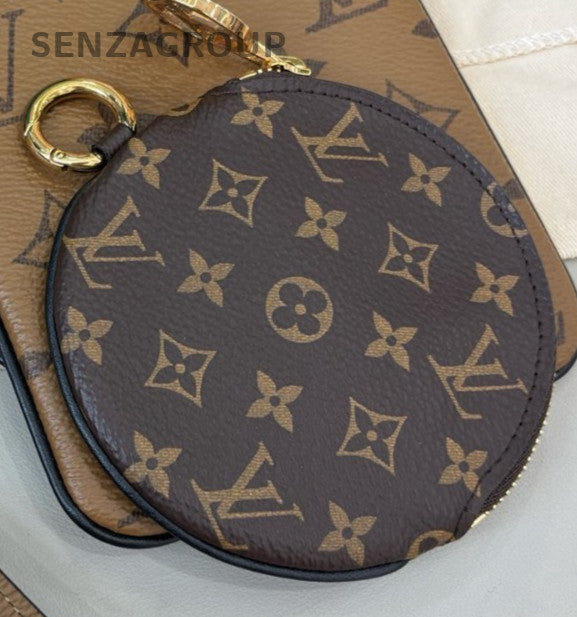 Louis Vuitton Monogram Trio Clutch Brown Gold Women Classic