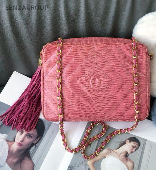 CHANEL Camera bag Lizard skin Chain Shoulder bag Pink Women
