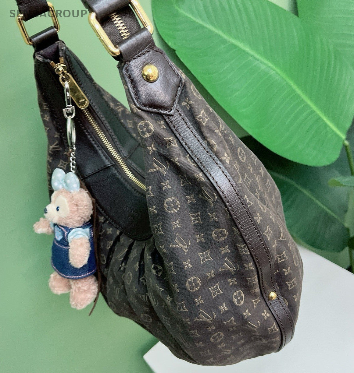 Louis Vuitton Denim Monogram Shoulder Bag Brown Gold Used Women Classic
