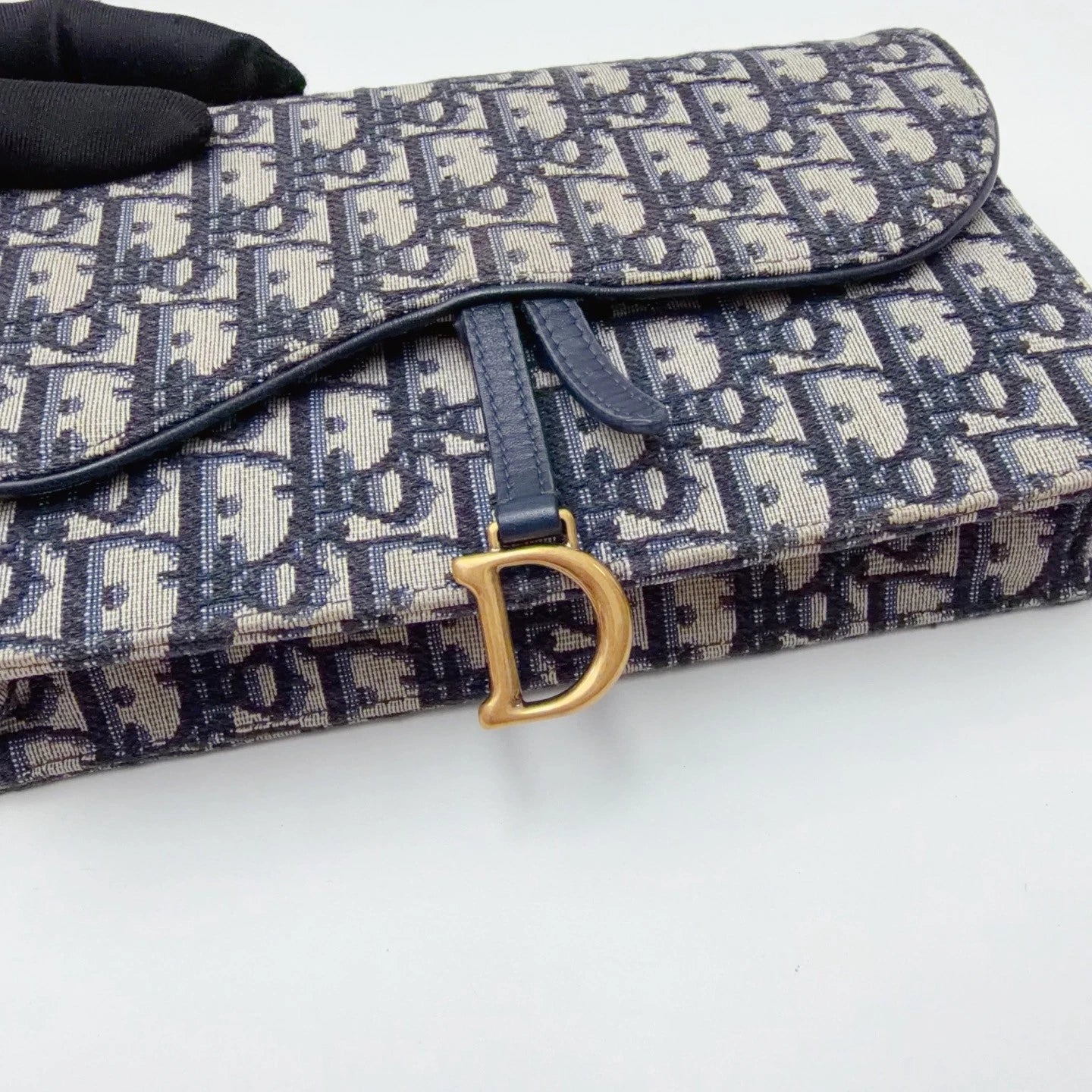 Christian Dior Oblique Canvas WOC Gold Chain Navy Shoulder Bag Crossbody