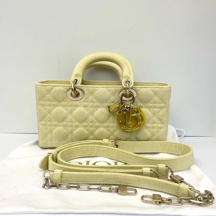 Dior D-Joy Medium Yellow Denim Shoulder Bag For Women