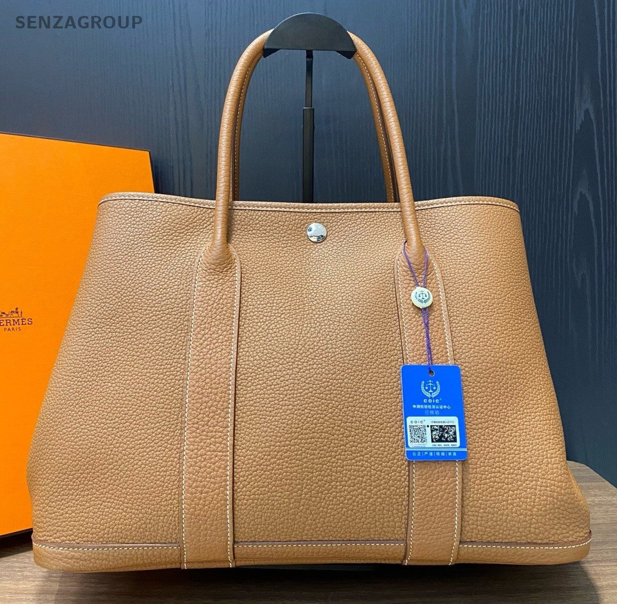 Hermes Garden Party36 Top Handle Bag Brown Silver Women Classic Fashion