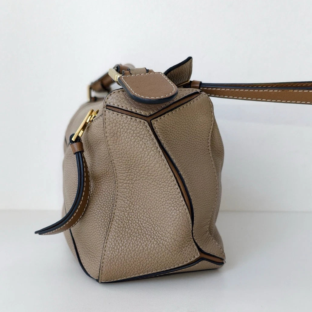 Loewe Puzzle PM Top Handle Shoulder Crossbody Gray Gold Women Classic