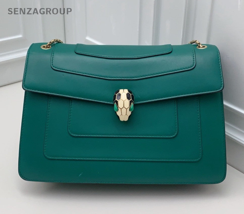 Bvlgari Serpenti MM Chain Shoulder Bag Crossbody Green Gold Women Classic