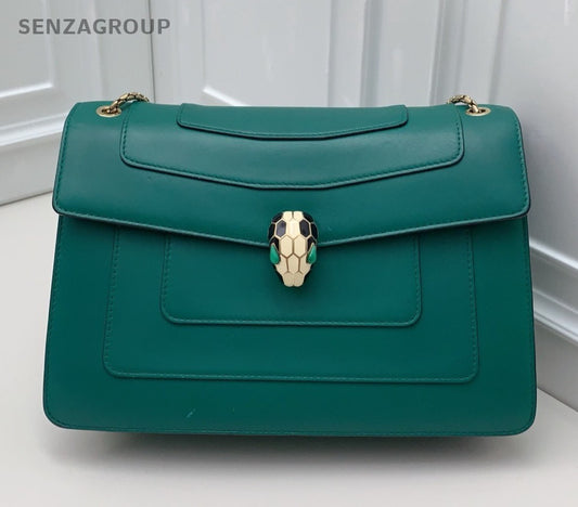Bvlgari Serpenti MM Chain Shoulder Bag Crossbody Green Gold Women Classic