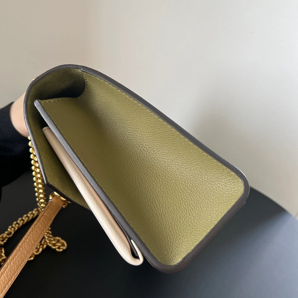 Louis Vuitton Lock Me Chain Shoulder Crossbody Bag Green Gold Hardware Women
