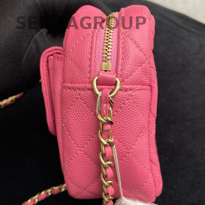 Chanel Camera Bag Pink Gold Hardware Calfskin Chain Shoulder Crossbody