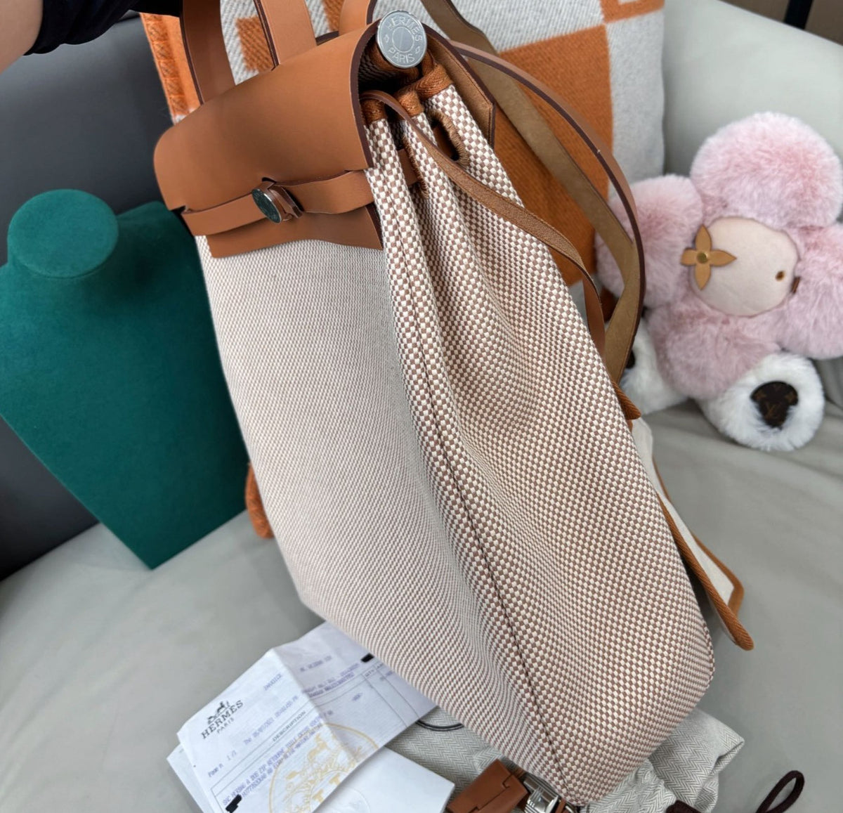 Hermes Herbag PM Backpack Beige Brown Silver Used Women Classic Designer