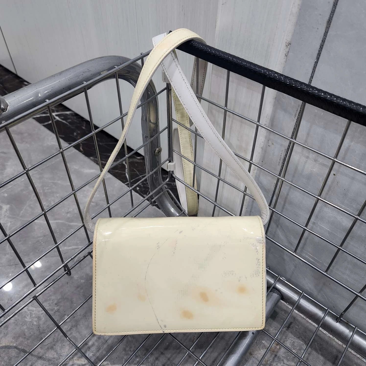 YSL Patent Cream Yellow Square Box Shoulder Crossbody Women