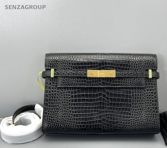 Saint Laurent Manhattan MM Shoulder Bag Crossbody Black Gold Women Classic